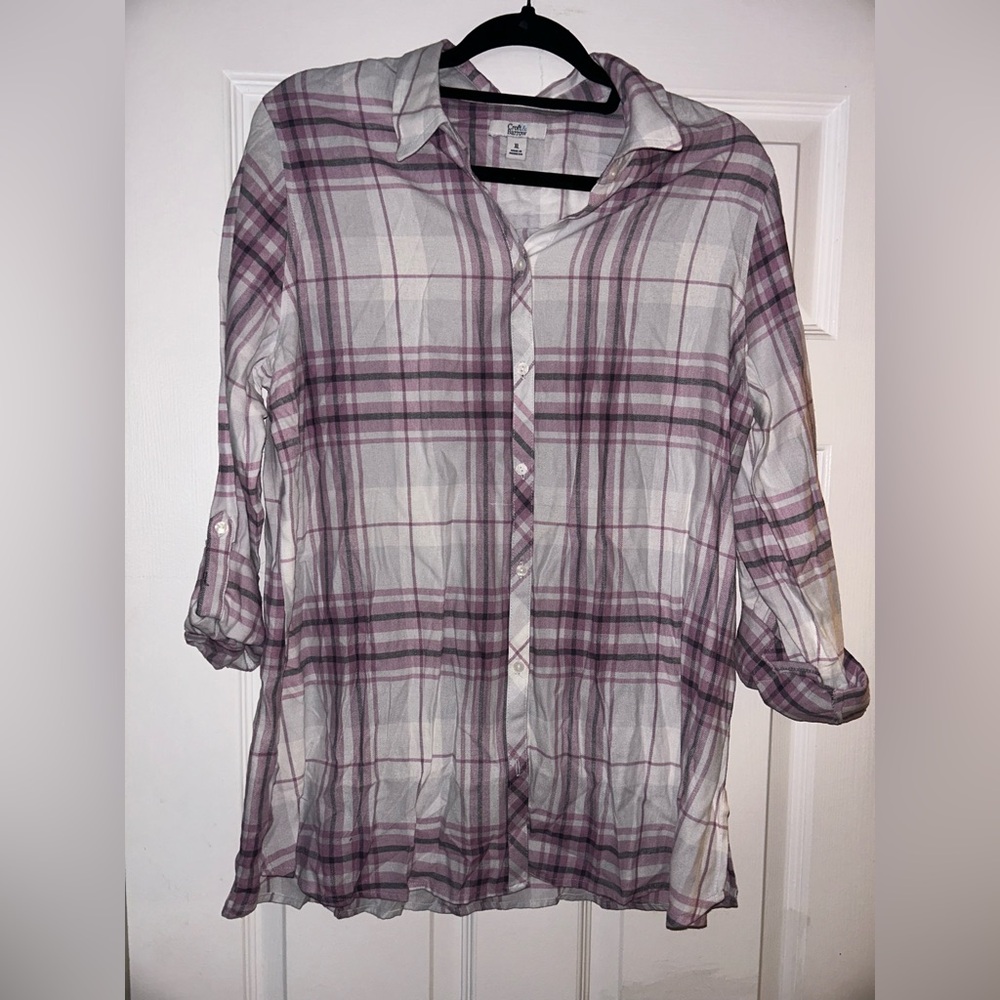 Croft & Barrow Purple and White Notched Collar Button Down Shirt